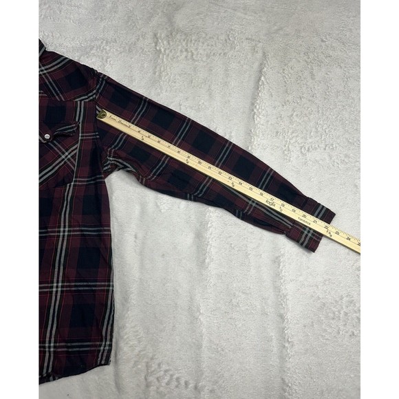 Vintage Maroon & Black Plaid Pearl Snap Western Flannel Shirt Men's Size Large - Picture 7 of 8
